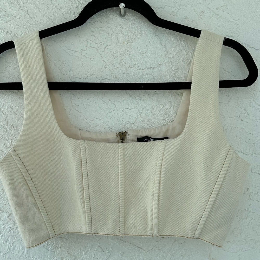 7 For All Mankind Denim Corset Cream Zippered Crop Top Small NWT